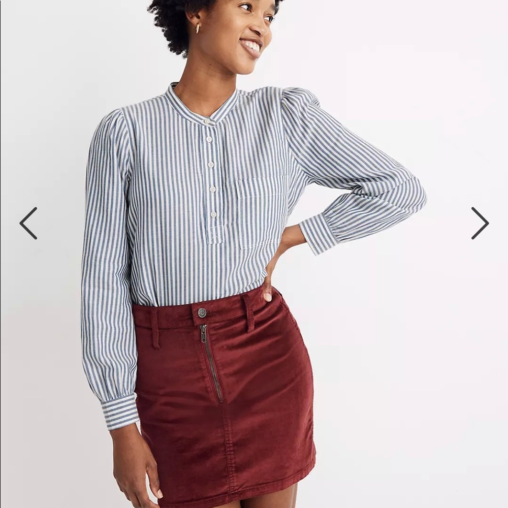 Madewell Puff Sleeve Popover Top in Railroad Stripe